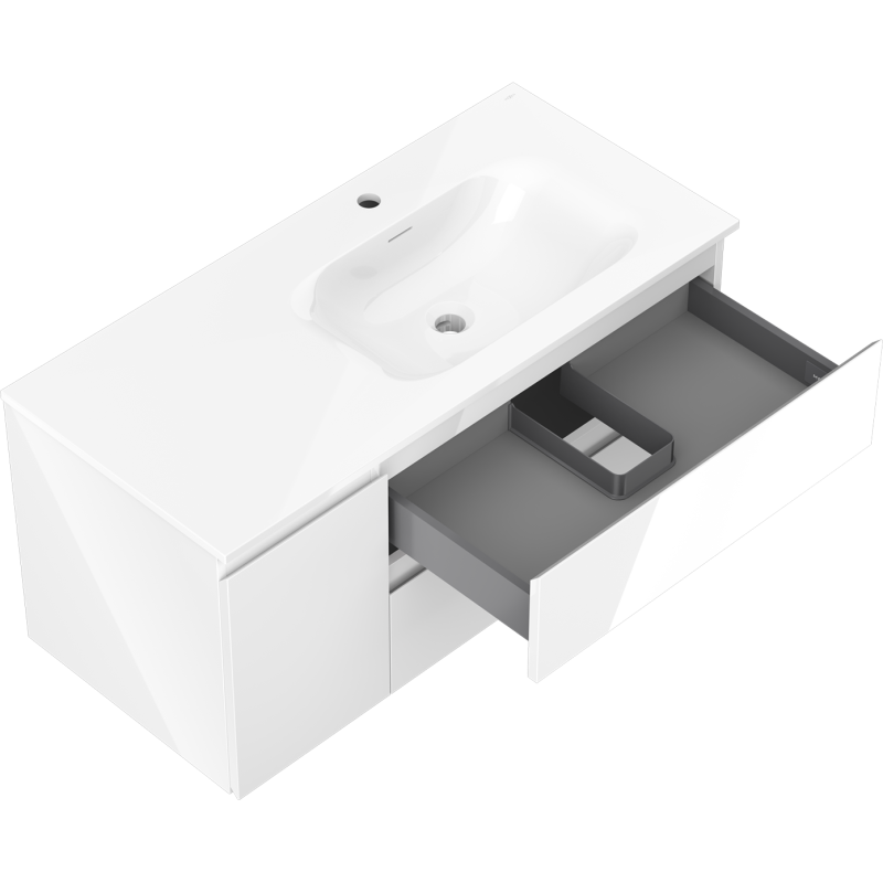 Mexen Orio bathroom cabinet 100 cm with Vela right washbasin, 2S, 1D, white gloss - 91A13-10047-3-BBFFF00-W23P00