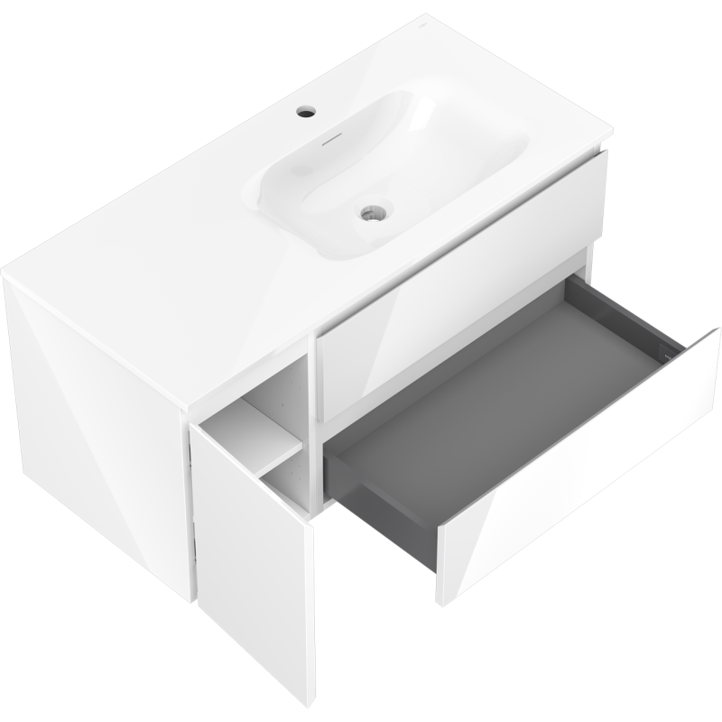 Mexen Orio bathroom cabinet 100 cm with Vela right washbasin, 2S, 1D, white gloss - 91A13-10047-3-BBFFF00-W23P00