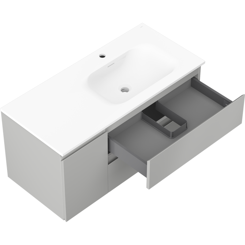 Mexen Orio bathroom cabinet 100 cm with Vela right sink, 2S, 1D, gray matte/white matte - 91A13-10047-3-BBFFF62-W23P01