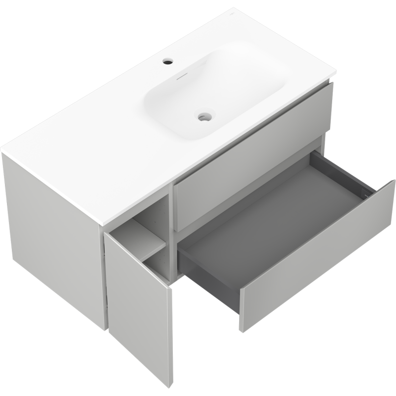 Mexen Orio bathroom cabinet 100 cm with Vela right sink, 2S, 1D, gray matte/white matte - 91A13-10047-3-BBFFF62-W23P01