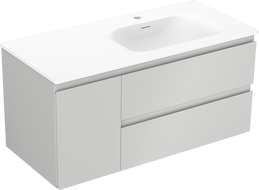 Mexen Orio 100 cm bathroom cabinet with right-side Vela sink, 2S, 1D, gray matte/white matte - 91A13-10047-3-BBFFF62-W23P01