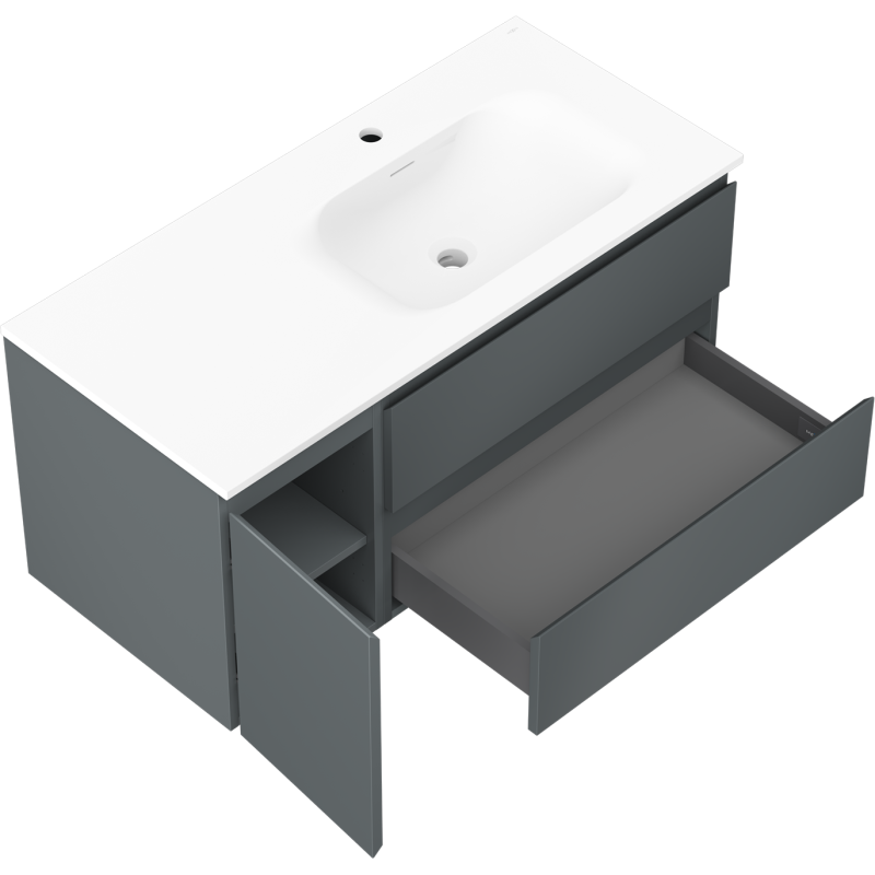 Mexen Orio 100 cm bathroom cabinet with Vela sink right, 2S, 1D, matte graphite/white matte - 91A13-10047-3-BBFFF66-W23P01