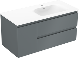 Mexen Orio 100 cm bathroom cabinet with Vela sink right, 2S, 1D, matte graphite/white matte - 91A13-10047-3-BBFFF66-W23P01