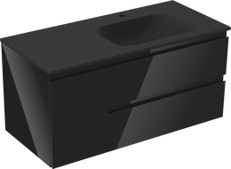 Mexen Orio bathroom cabinet 100 cm with Vela right sink, 2S, 1D, black gloss/black matte - 91A13-10047-3-BBFFF70-W23P71