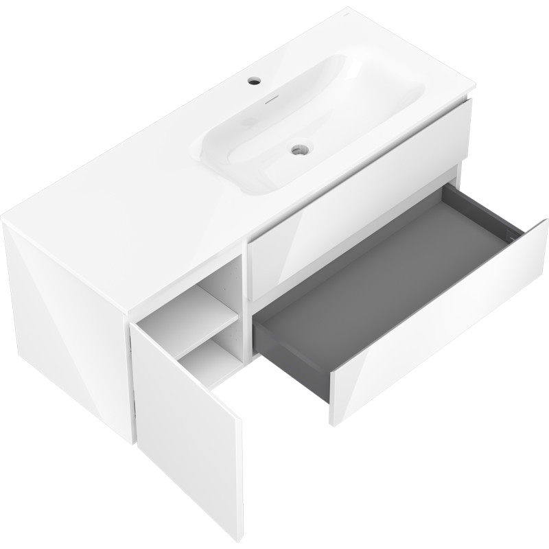 Mexen Orio 120 cm bathroom cabinet with Vela right sink, 2S, 1D, white gloss - 91A13-12047-3-BBFFF00-W23P00