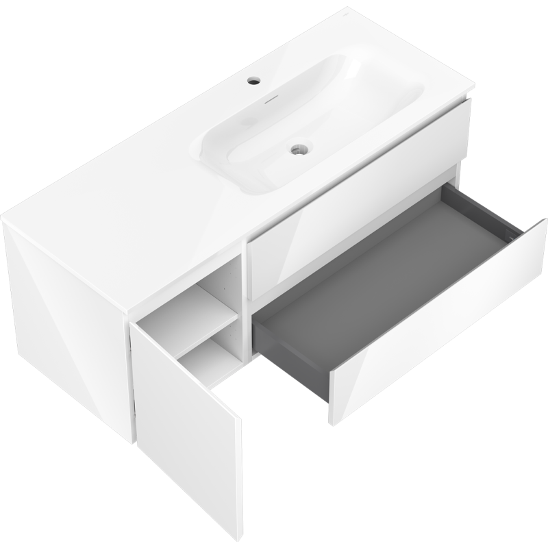 Mexen Orio bathroom cabinet 120 cm with Vela right sink, 2S, 1D, white gloss - 91A13-12047-3-BBFFF00-W23P00