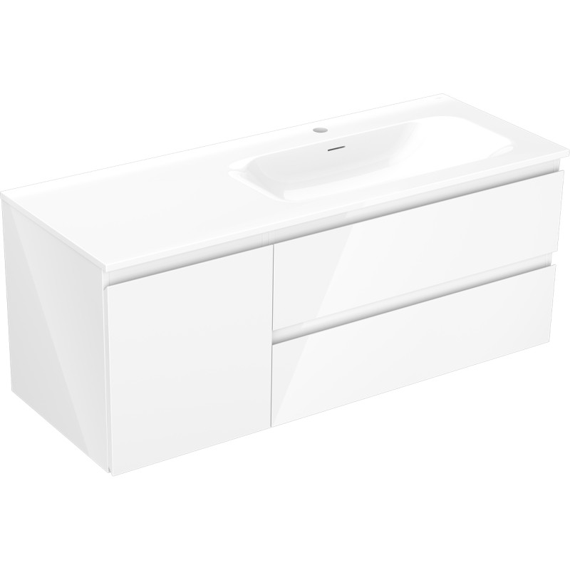 Mexen Orio 120 cm bathroom cabinet with Vela right sink, 2S, 1D, white gloss - 91A13-12047-3-BBFFF00-W23P00