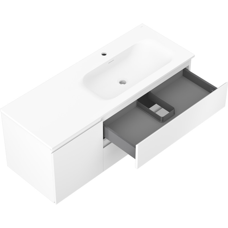 Mexen Orio 120 cm bathroom cabinet with Vela right sink, 2S, 1D, white matte - 91A13-12047-3-BBFFFF01-W23P01