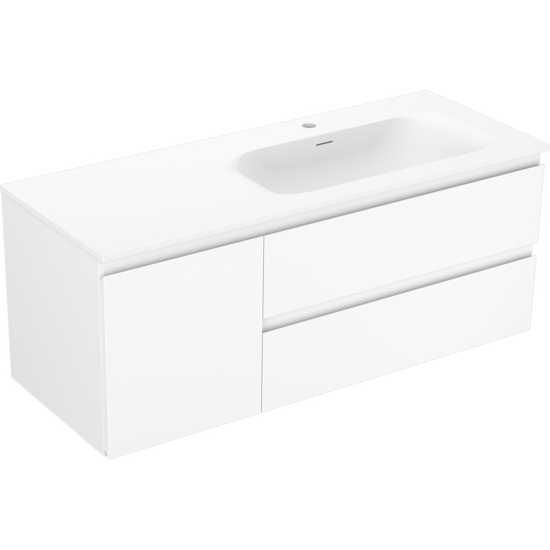 Mexen Orio 120 cm bathroom cabinet with Vela right sink, 2S, 1D, white matte - 91A13-12047-3-BBFFFF01-W23P01