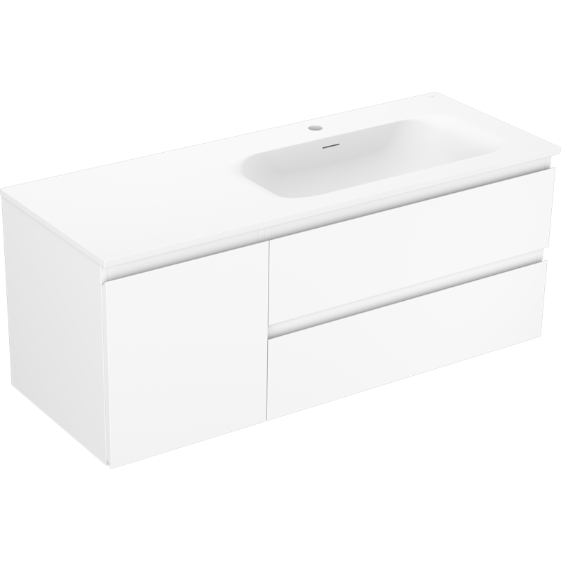 Mexen Orio bathroom cabinet 120 cm with Vela sink right, 2S, 1D, white matte - 91A13-12047-3-BBFFFF01-W23P01