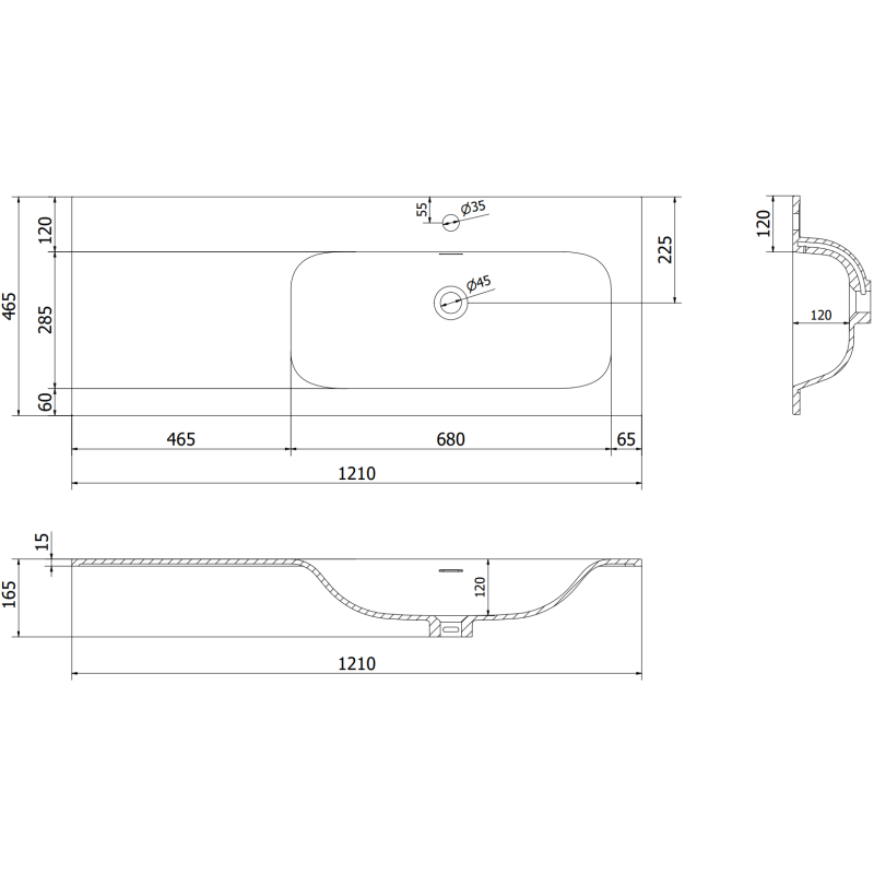 Mexen Orio bathroom cabinet 120 cm with Vela sink right, 2S, 1D, white matte - 91A13-12047-3-BBFFFF01-W23P01