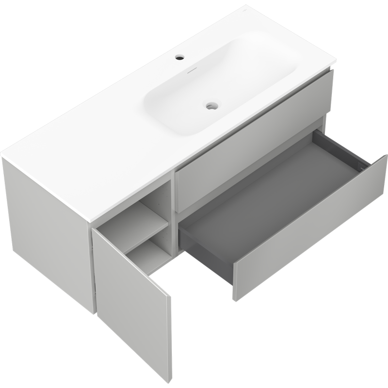 Mexen Orio bathroom cabinet 120 cm with Vela right sink, 2S, 1D, gray matte/white matte - 91A13-12047-3-BBFFF62-W23P01