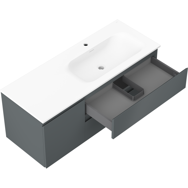Mexen Orio bathroom cabinet 120 cm with Vela right sink, 2S, 1D, matte graphite/white matte - 91A13-12047-3-BBFFF66-W23P01