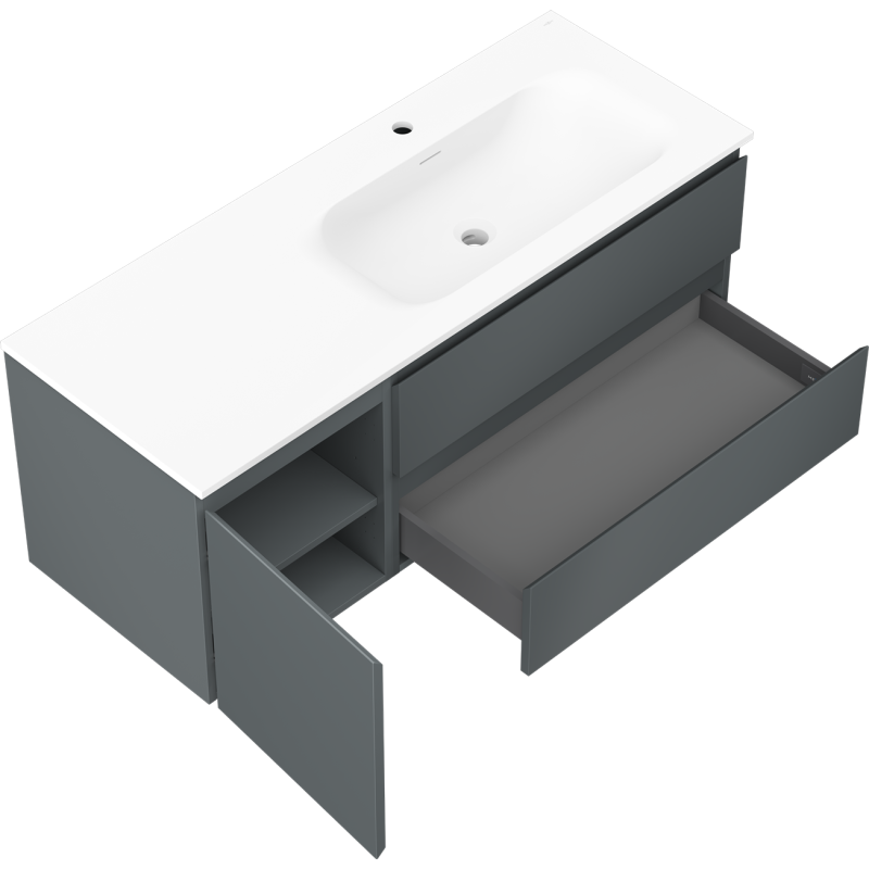 Mexen Orio bathroom cabinet 120 cm with Vela right sink, 2S, 1D, matte graphite/white matte - 91A13-12047-3-BBFFF66-W23P01