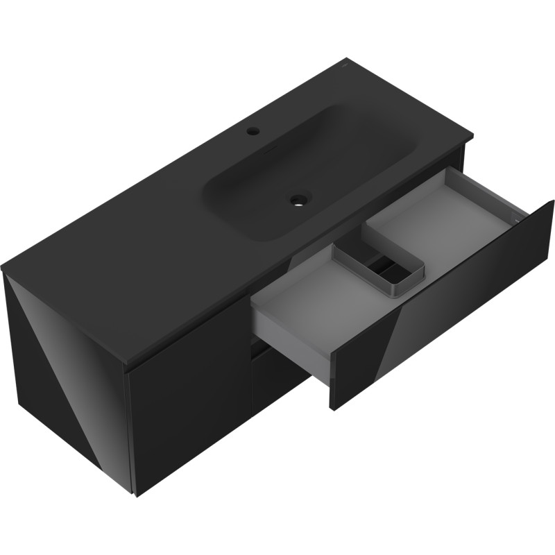 Mexen Orio 120 cm Bathroom Cabinet with Right Vela Sink, 2S, 1D, Black Gloss/Black Matte - 91A13-12047-3-BBFFF70-W23P71