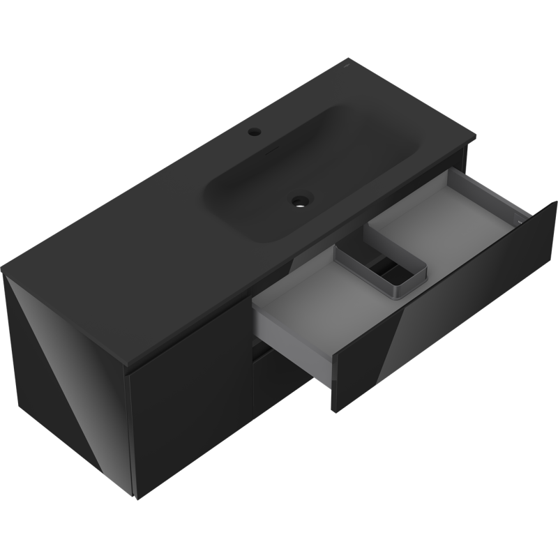 Mexen Orio bathroom cabinet 120 cm with Vela right sink, 2S, 1D, black gloss/black matte - 91A13-12047-3-BBFFF70-W23P71