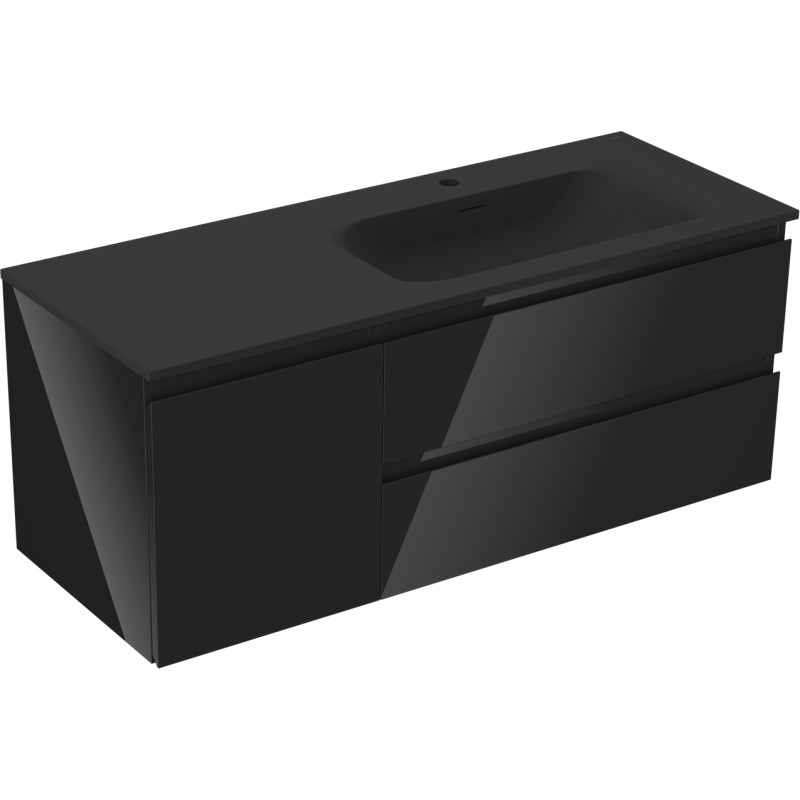 Mexen Orio 120 cm Bathroom Cabinet with Right Vela Sink, 2S, 1D, Black Gloss/Black Matte - 91A13-12047-3-BBFFF70-W23P71