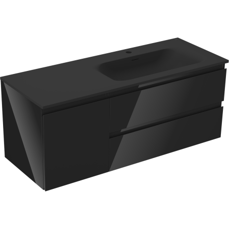 Mexen Orio bathroom cabinet 120 cm with Vela right sink, 2S, 1D, black gloss/black matte - 91A13-12047-3-BBFFF70-W23P71