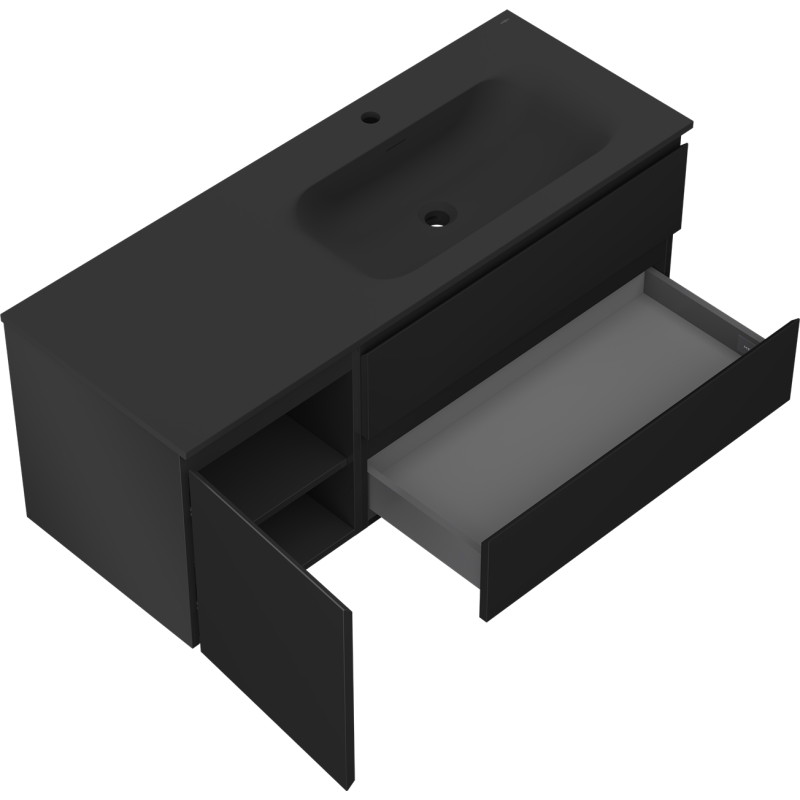 Mexen Orio 120 cm Bathroom Cabinet with Vela Right Sink, 2S, 1D, Matte Black - 91A13-12047-3-BBFFF71-W23P71