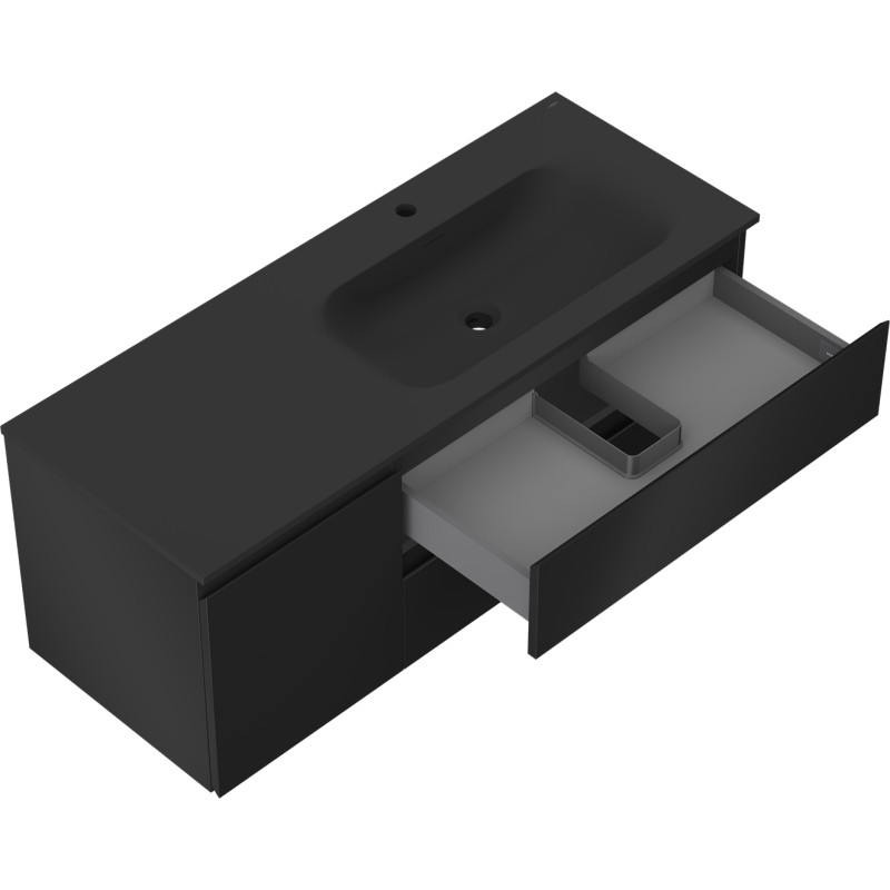 Mexen Orio 120 cm Bathroom Cabinet with Vela Right Sink, 2S, 1D, Matte Black - 91A13-12047-3-BBFFF71-W23P71