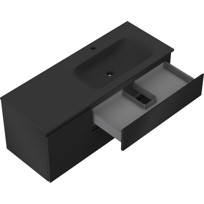 Mexen Orio bathroom cabinet 120 cm with Vela sink right, 2S, 1D, black matte - 91A13-12047-3-BBFFF71-W23P71