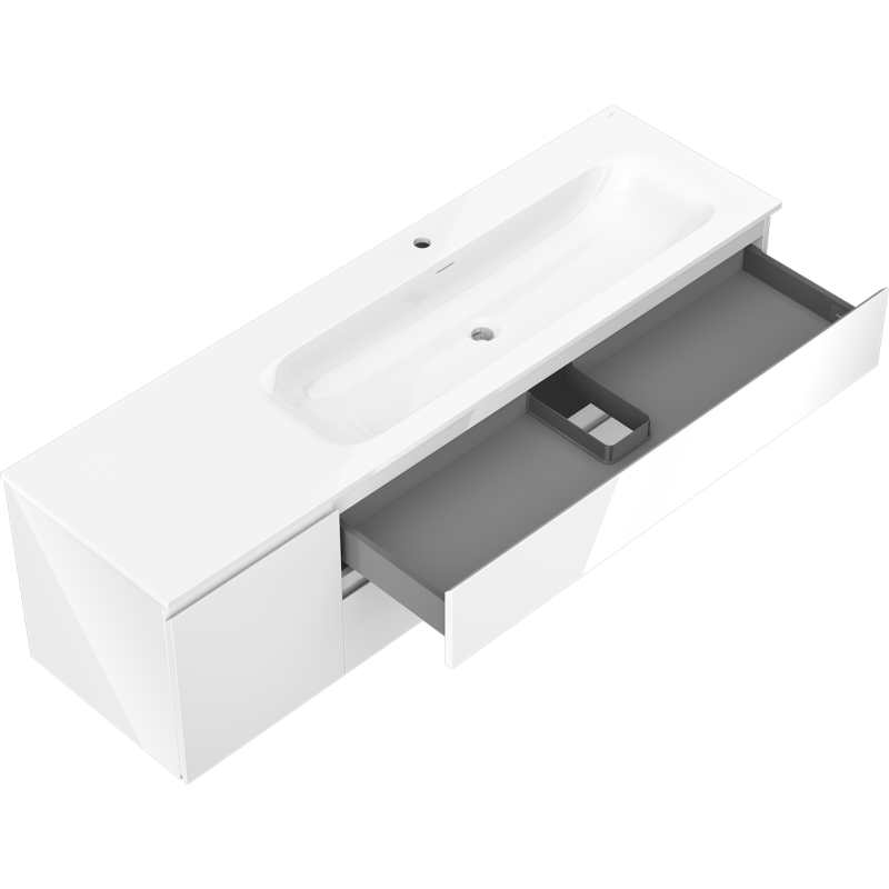 Mexen Orio 160 cm Bathroom Cabinet with Vela Sink Right, 2S, 1D, White Gloss - 91A13-16047-3-BBFFF00-W23P00