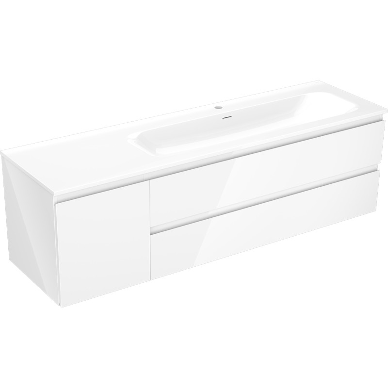 Mexen Orio 160 cm bathroom cabinet with Vela right sink, 2S, 1D, high gloss white - 91A13-16047-3-BBFFF00-W23P00