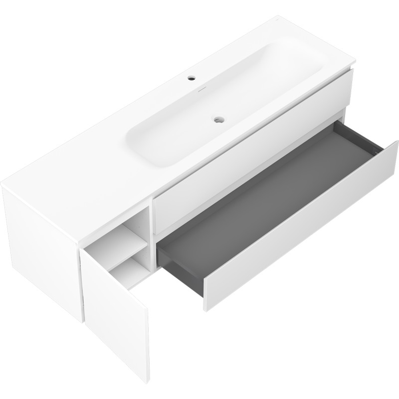 Mexen Orio 160 cm bathroom cabinet with Vela sink on the right, 2S, 1D, white matte - 91A13-16047-3-BBFFFF01-W23P01