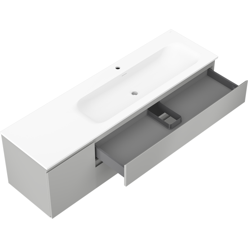 Mexen Orio bathroom cabinet 160 cm with Vela right sink, 2S, 1D, gray matte/white matte - 91A13-16047-3-BBFFF62-W23P01