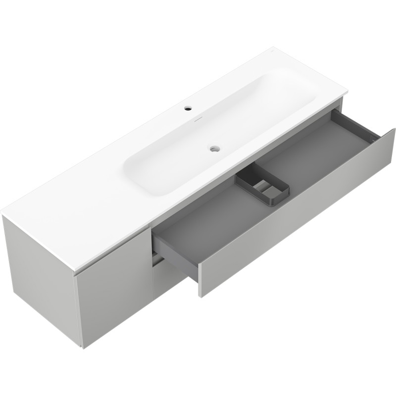 Mexen Orio bathroom cabinet 160 cm with Vela sink right, 2S, 1D, gray matte/white matte - 91A13-16047-3-BBFFF62-W23P01