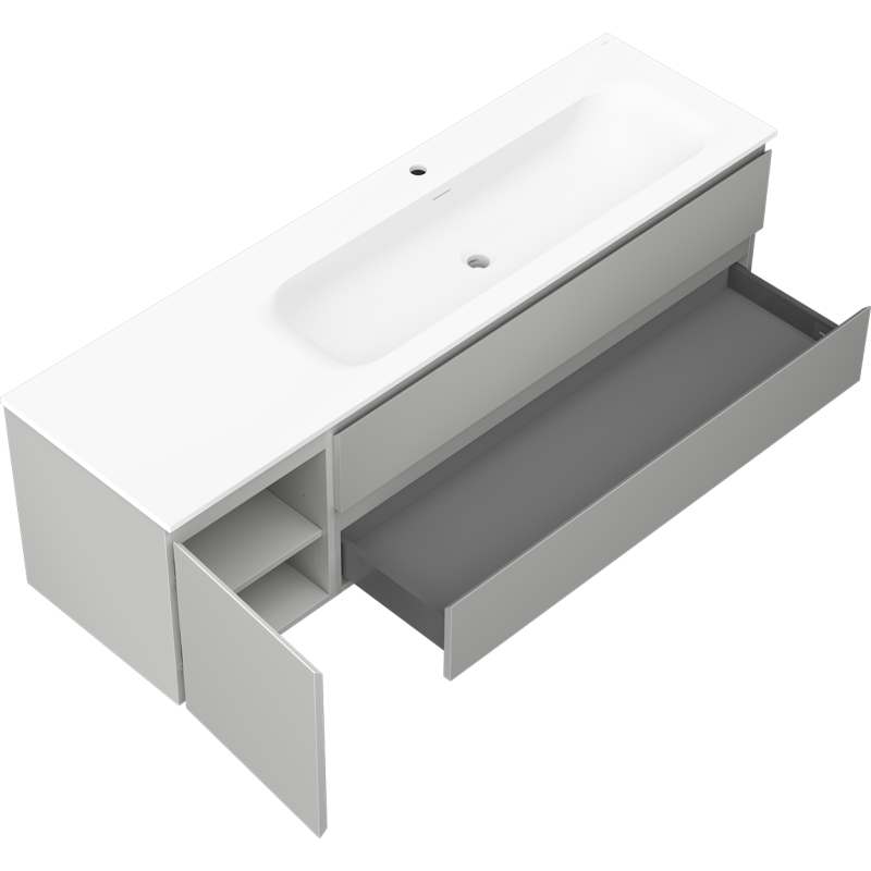 Mexen Orio bathroom cabinet 160 cm with Vela right sink, 2S, 1D, gray matte/white matte - 91A13-16047-3-BBFFF62-W23P01