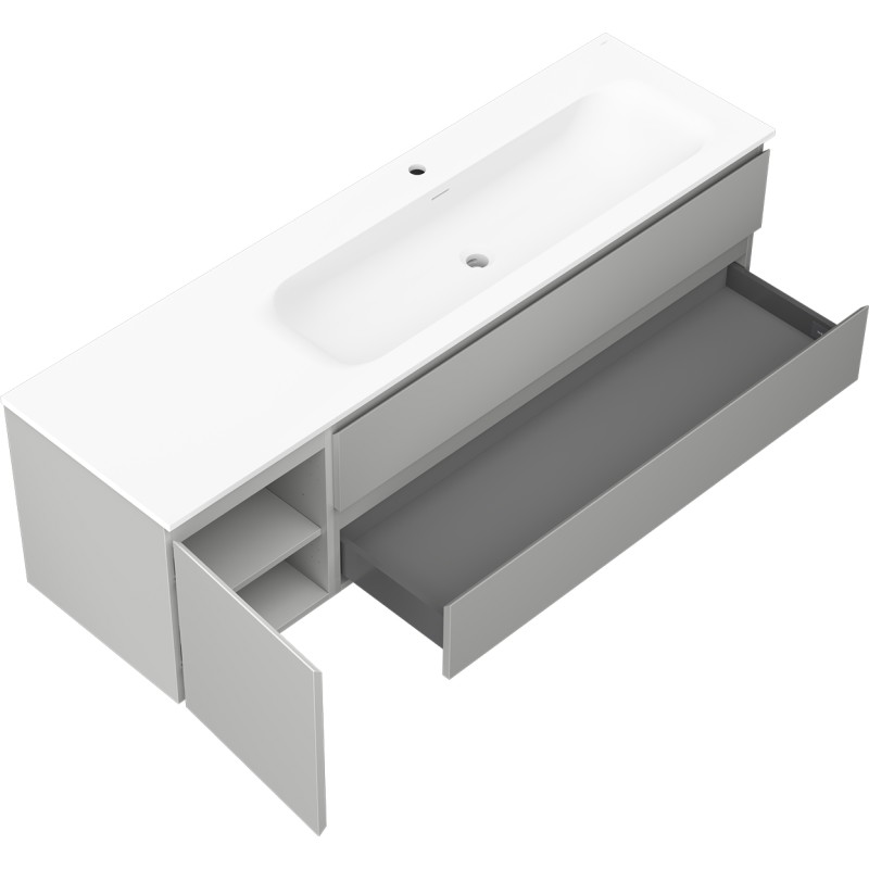 Mexen Orio bathroom cabinet 160 cm with Vela sink right, 2S, 1D, gray matte/white matte - 91A13-16047-3-BBFFF62-W23P01