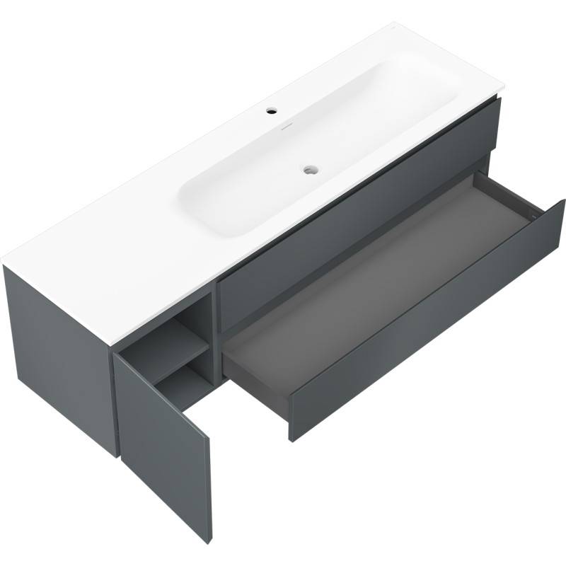 Mexen Orio 160 cm bathroom cabinet with Vela right sink, 2S, 1D, matte graphite/white matte - 91A13-16047-3-BBFFF66-W23P01