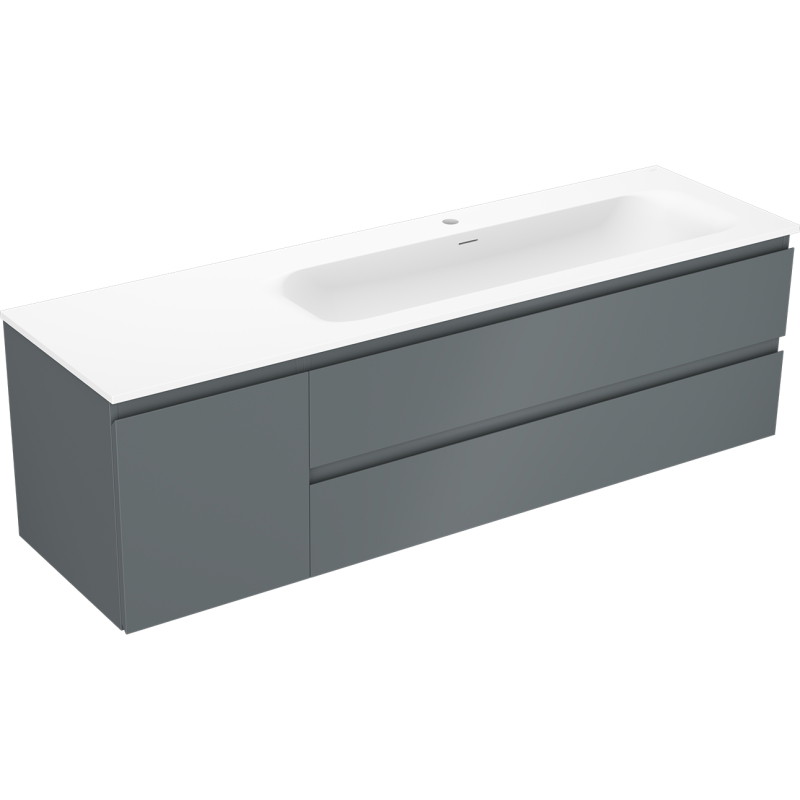 Mexen Orio 160 cm bathroom cabinet with Vela right sink, 2S, 1D, matte graphite/white matte - 91A13-16047-3-BBFFF66-W23P01