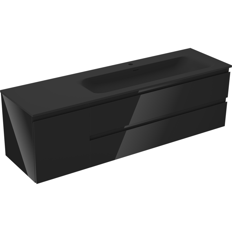 Mexen Orio bathroom cabinet 160 cm with Vela sink right, 2S, 1D, black gloss/black matte - 91A13-16047-3-BBFFF70-W23P71