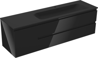 Mexen Orio 160 cm Bathroom Cabinet with Vela Right Sink, 2S, 1D, Black Gloss/Black Matte - 91A13-16047-3-BBFFF70-W23P71