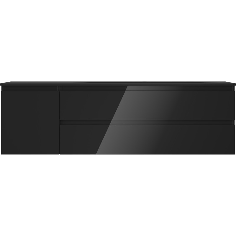 Mexen Orio 160 cm Bathroom Cabinet with Vela Right Sink, 2S, 1D, Black Gloss/Black Matte - 91A13-16047-3-BBFFF70-W23P71