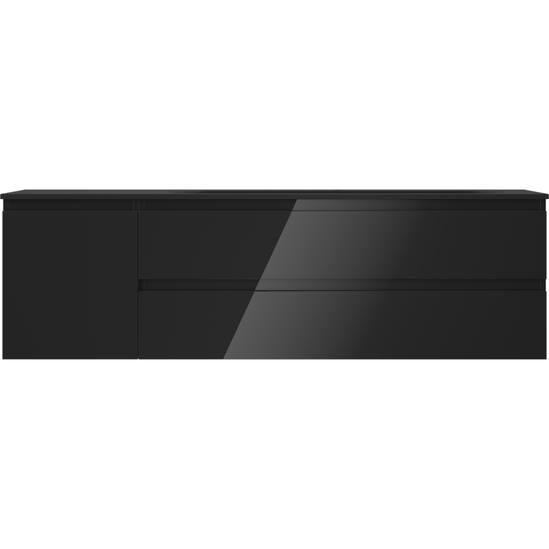 Mexen Orio bathroom cabinet 160 cm with Vela sink right, 2S, 1D, black gloss/black matte - 91A13-16047-3-BBFFF70-W23P71