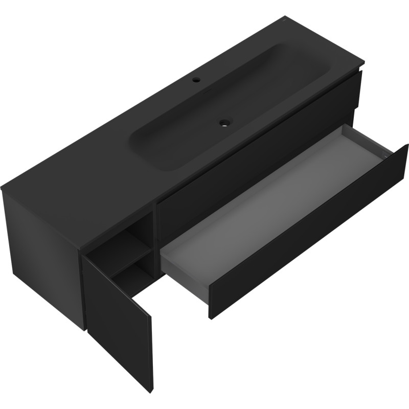 Mexen Orio 160 cm bathroom cabinet with Vela right sink, 2S, 1D, matte black - 91A13-16047-3-BBFFF71-W23P71