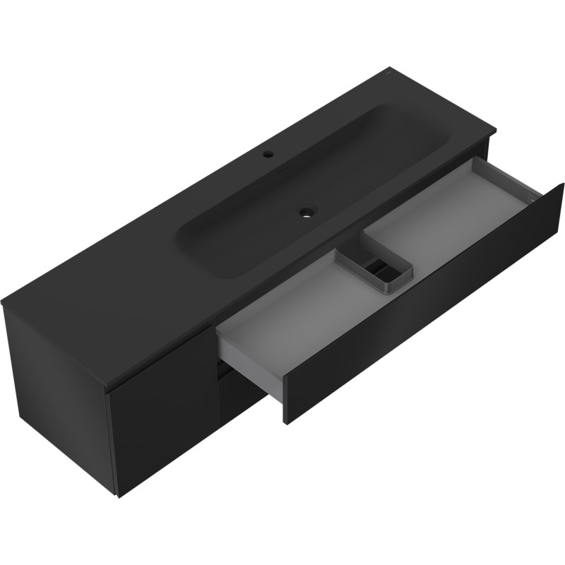 Mexen Orio 160 cm bathroom cabinet with Vela right sink, 2S, 1D, matte black - 91A13-16047-3-BBFFF71-W23P71