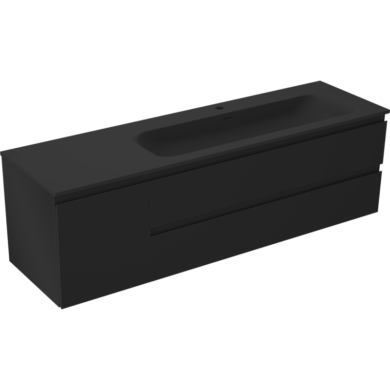 Mexen Orio bathroom cabinet 160 cm with Vela right sink, 2S, 1D, black matte - 91A13-16047-3-BBFFF71-W23P71