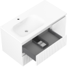 Mexen Rivel 90 cm bathroom cabinet with Vela left sink, 2 drawers, 1 door, grooved, matte white - 91A23-09047-3-BBFFF01-W23L01