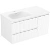 Mexen Rivel 90 cm bathroom cabinet with Vela left sink, 2 drawers, 1 door, grooved, matte white - 91A23-09047-3-BBFFF01-W23L01