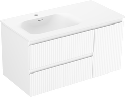 Mexen Rivel 90 cm bathroom cabinet with Vela left sink, 2 drawers, 1 door, grooved, matte white - 91A23-09047-3-BBFFF01-W23L01
