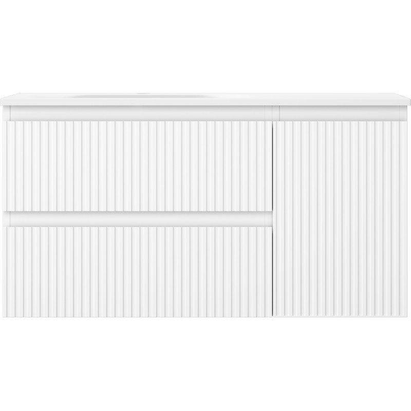 Mexen Rivel 90 cm bathroom cabinet with Vela left sink, 2 drawers, 1 door, grooved, matte white - 91A23-09047-3-BBFFF01-W23L01