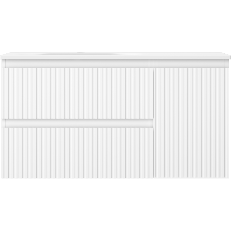 Mexen Rivel bathroom cabinet 90 cm with left Vela sink, 2S, 1D, fluted, white matte - 91A23-09047-3-BBFFF01-W23L01