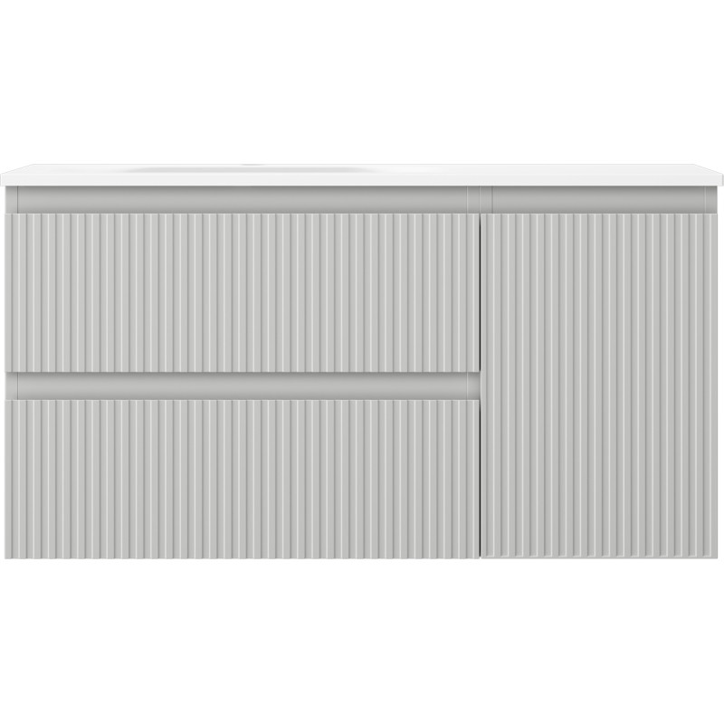 Mexen Rivel 90 cm bathroom cabinet with Vela left basin, 2S, 1D, fluted, matte gray/white matte - 91A23-09047-3-BBFFF62-W23L01