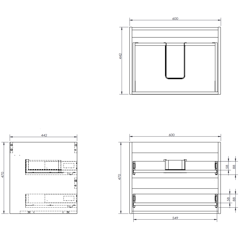 Mexen Rivel bathroom cabinet 90 cm with Vela sink on the left, 2S, 1D, fluted, graphite matte/white matte
