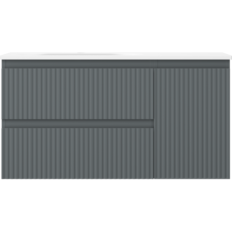 Mexen Rivel bathroom cabinet 90 cm with Vela sink on the left, 2S, 1D, fluted, graphite matte/white matte