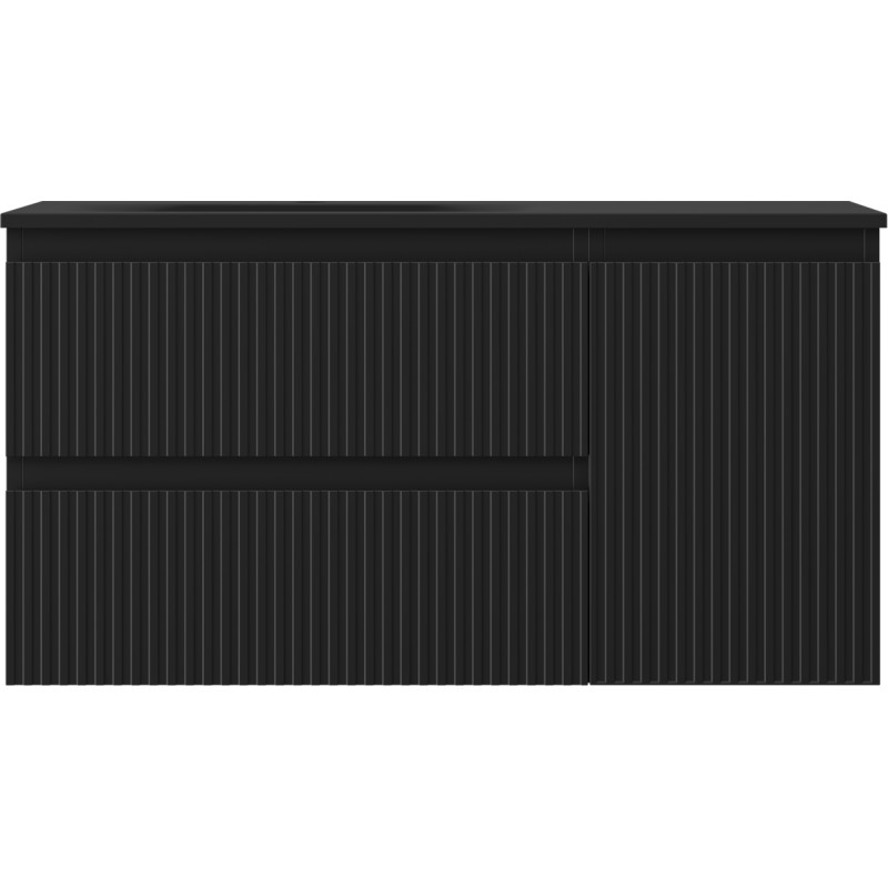 Mexen Rivel 90 cm bathroom cabinet with Vela left sink, 2 drawers, 1 door, grooved, black matte - 91A23-09047-3-BBFFF71-W23L71